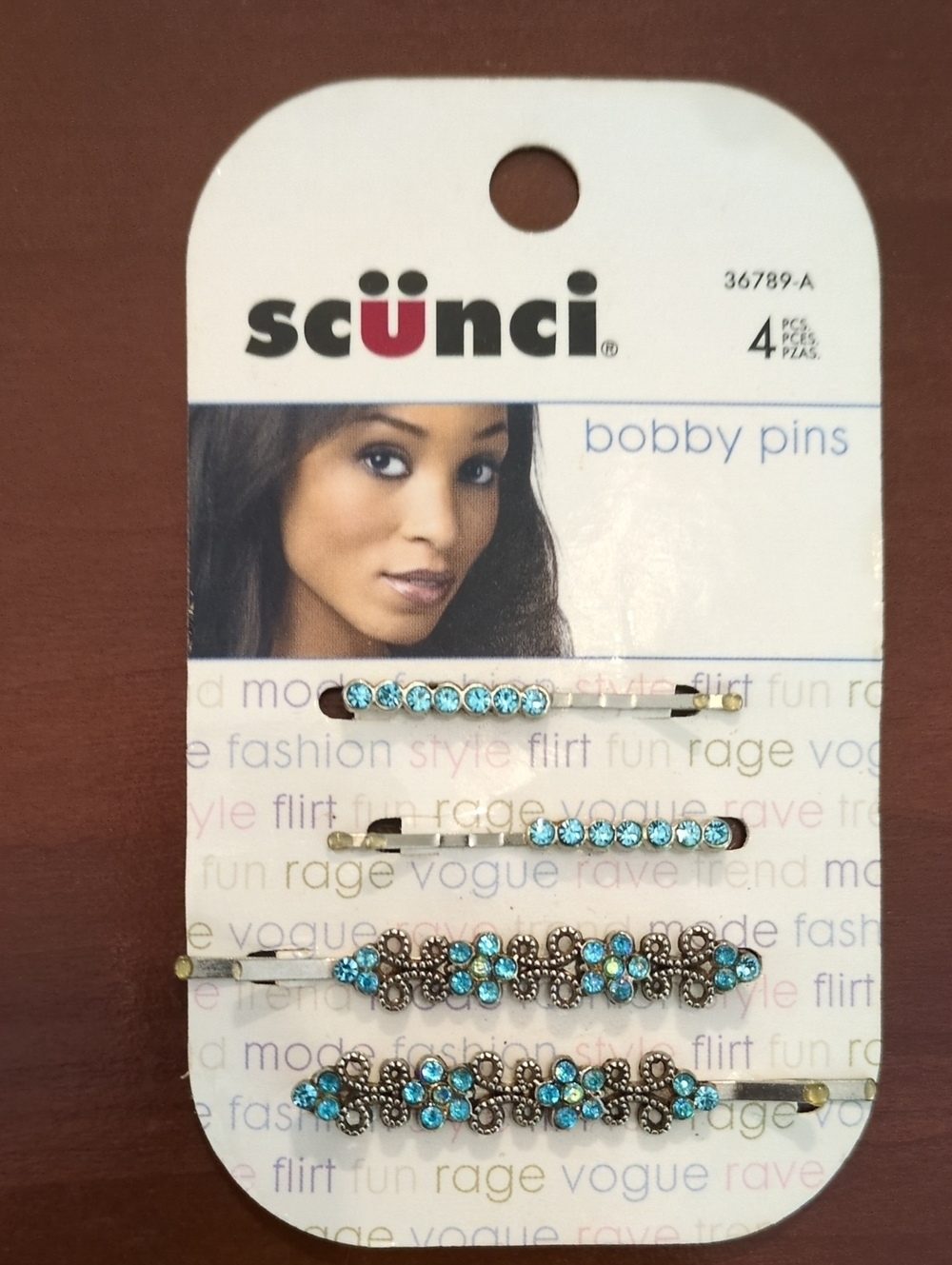 Scunci Bobby Pins 4 Pc Silver Light Blue Rhinestone
